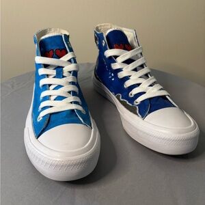 Blue and White High-Top Canvas Sneakers